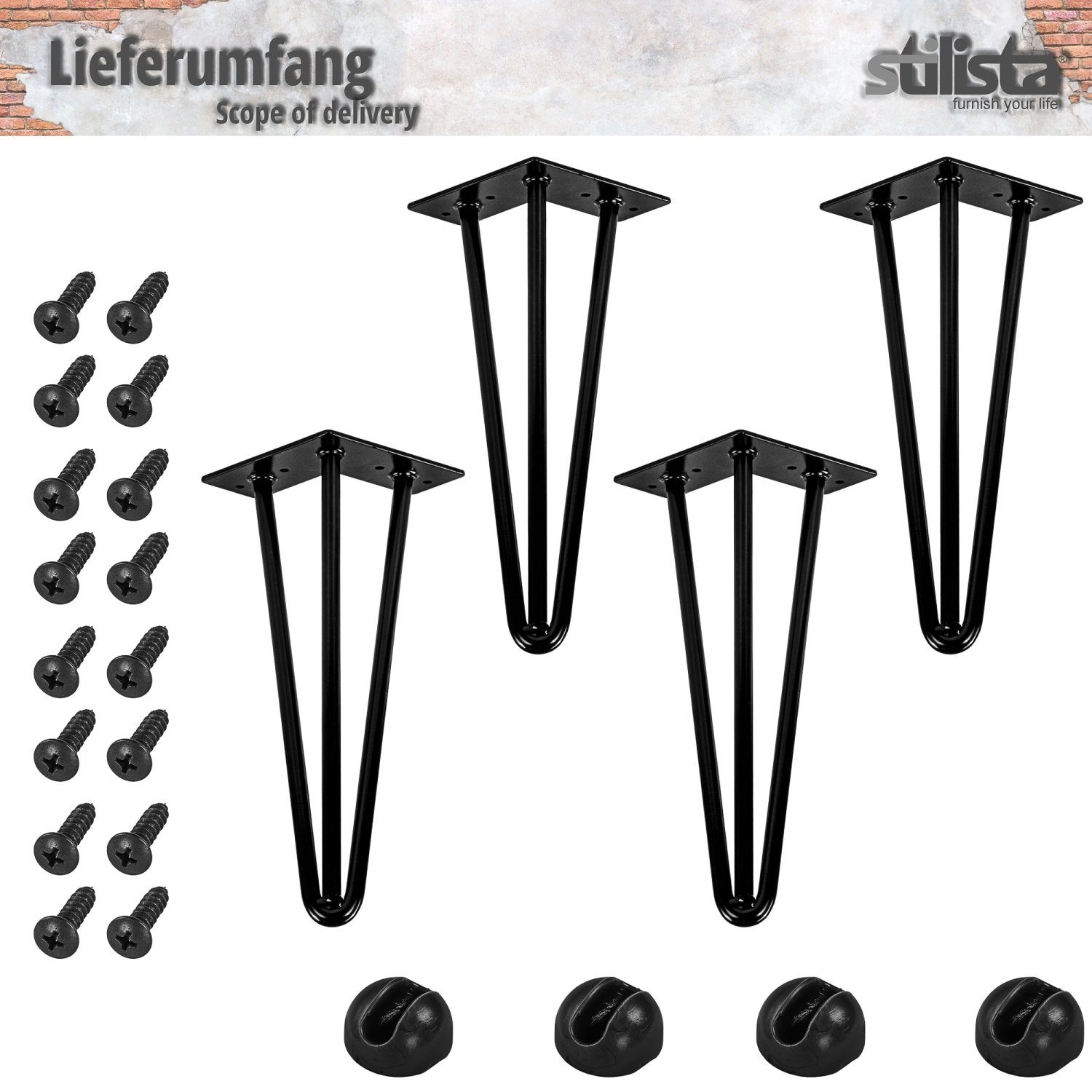 STILISTA Möbelfuß Hairpin Legs Haarnadelbeine Tischbeine Möbelbeine, (Set, 4er Set), DIY, 3 Streben, Industriedesign, Farb- und Größenwahl