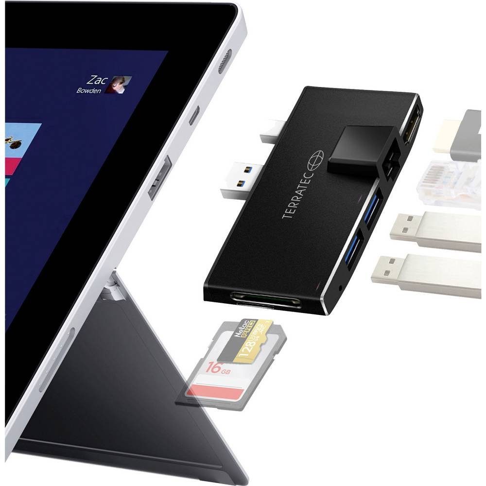 Terratec Laptop-Dockingstation Microsoft Surface Go Adapter mit Kartenleser