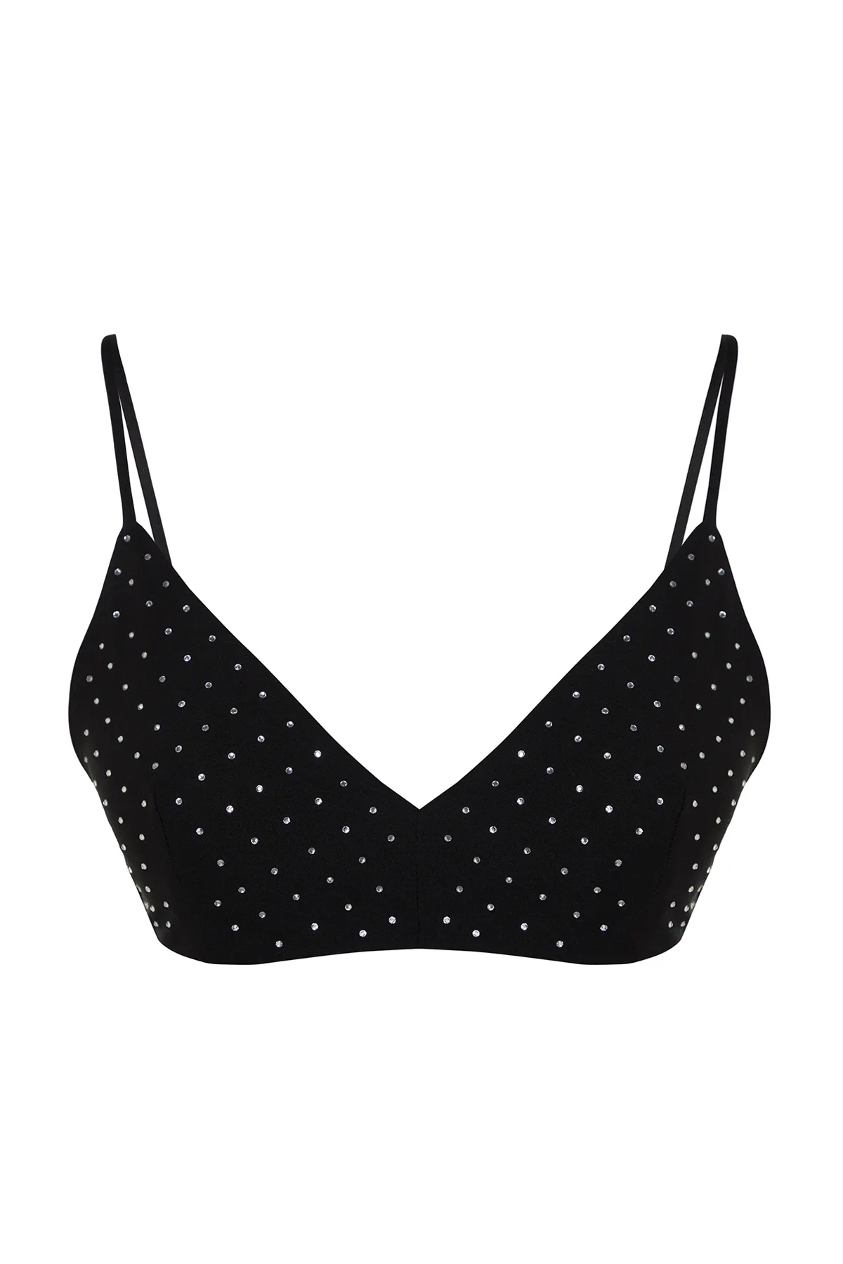 Trendyol Collection  Schwarzes, bauchfreies, gewebtes Bustier mit glänzendem Stein TPRSS24BS00002