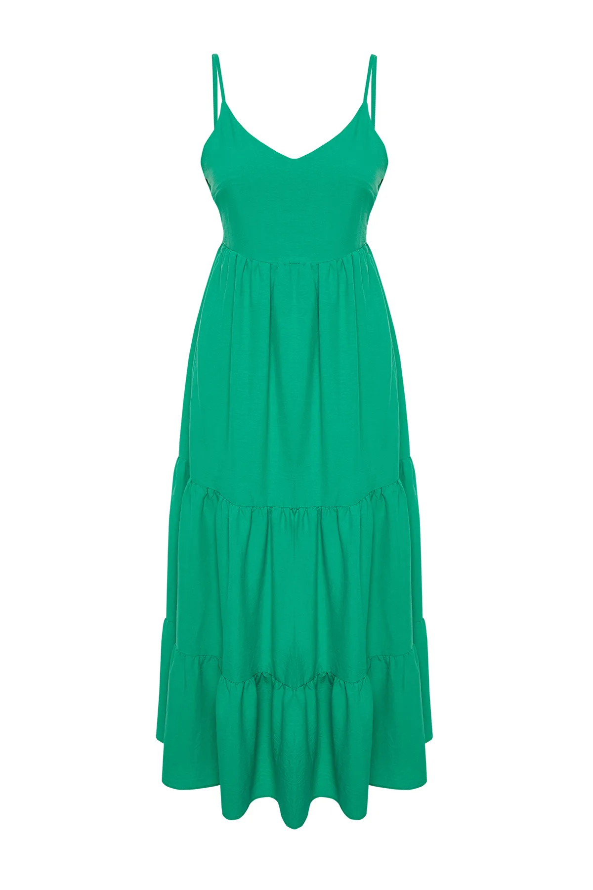 Trendyol Collection  Grüner Rock, Volant-Rücken, Bindedetail am Riemchen, gewebtes Maxikleid TWOSS23EL00027