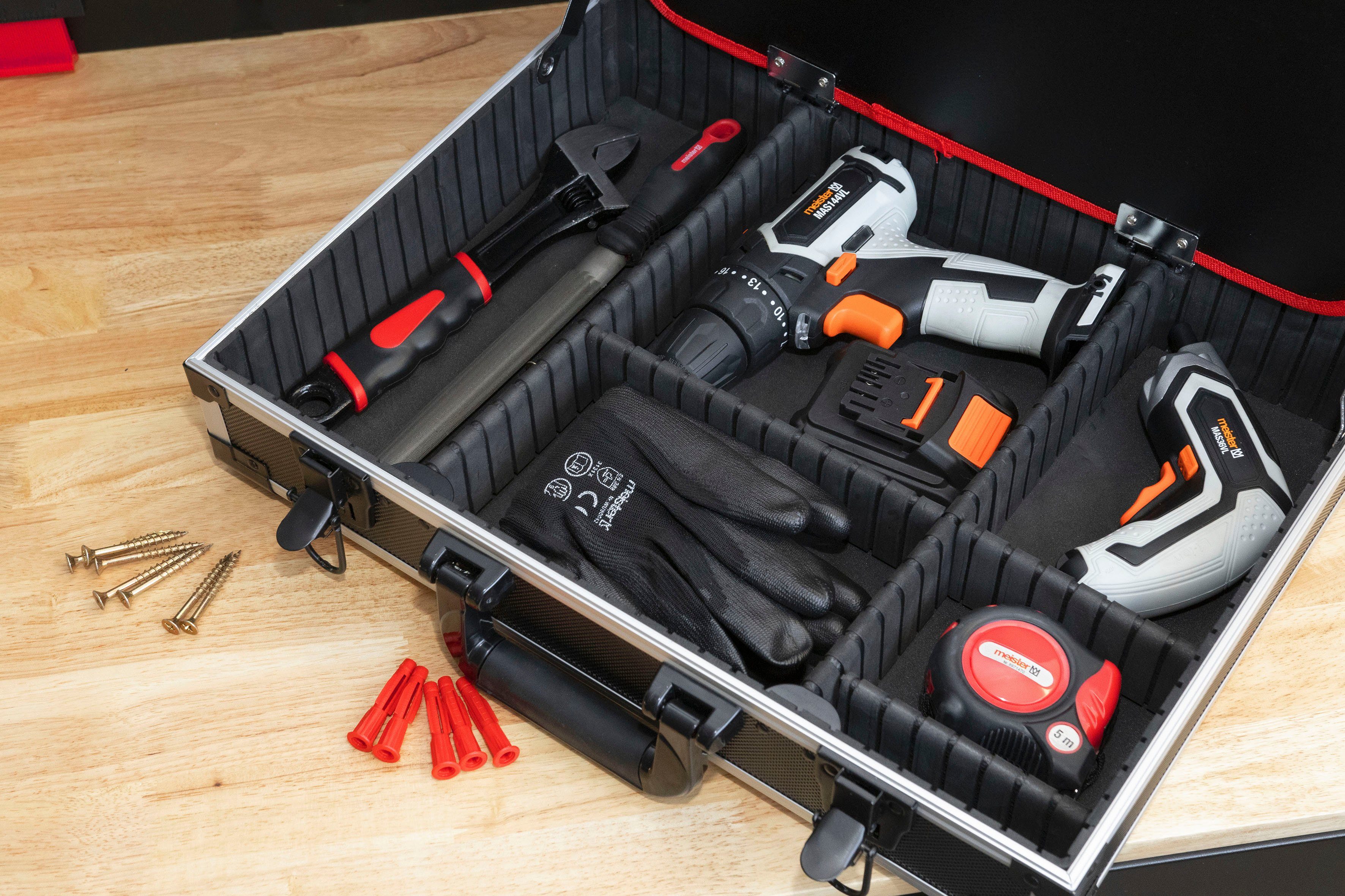 meister Werkzeugkoffer leer/9095070, individuelle Fachaufteilung, 15 Werkzeugtaschen, stabiler Alukoffer