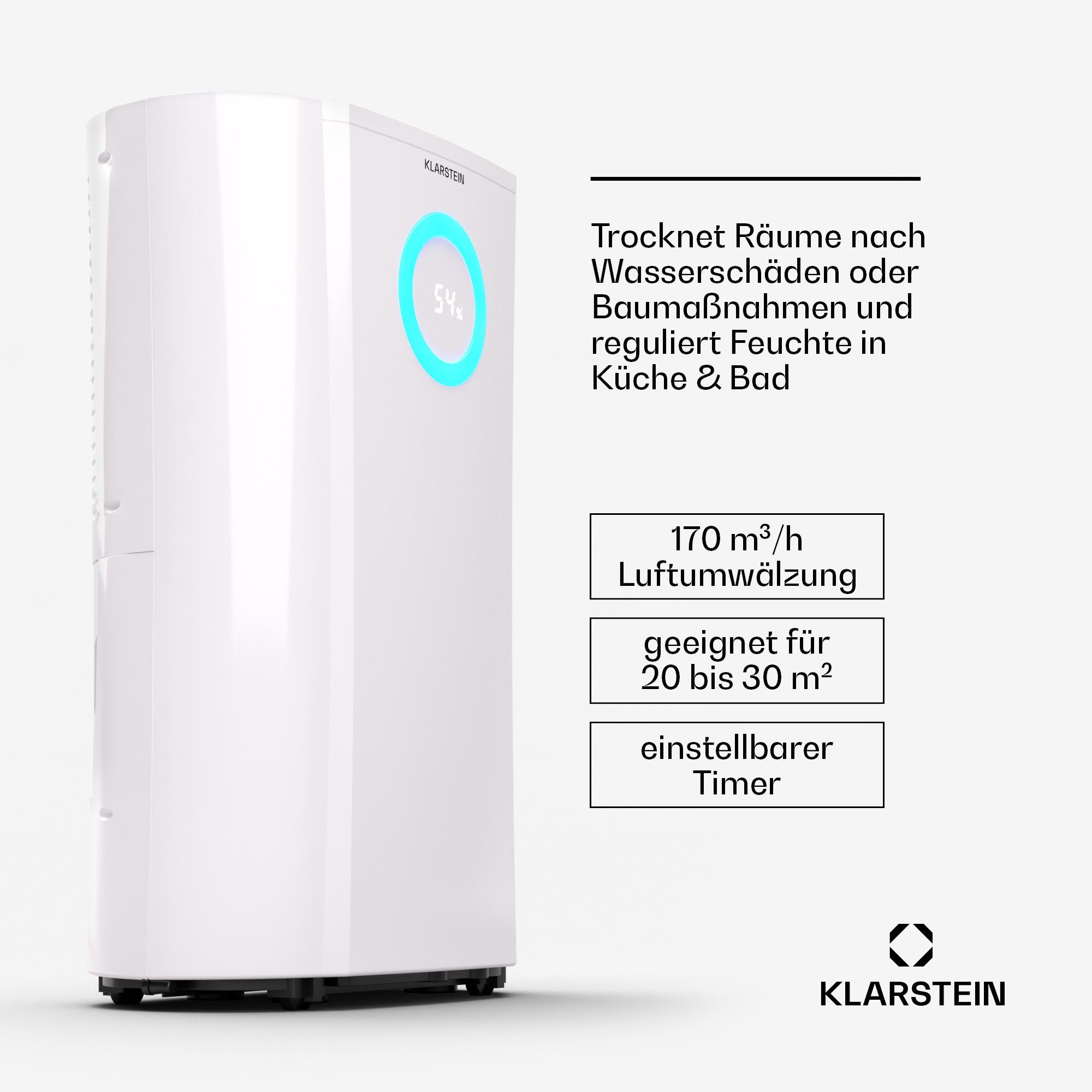 Klarstein Luftentfeuchter DryFy Pro Connect 20 Luftentfeuchter WiFi, elektrisch 20l/d 4 L Wasser Tank Wifi App