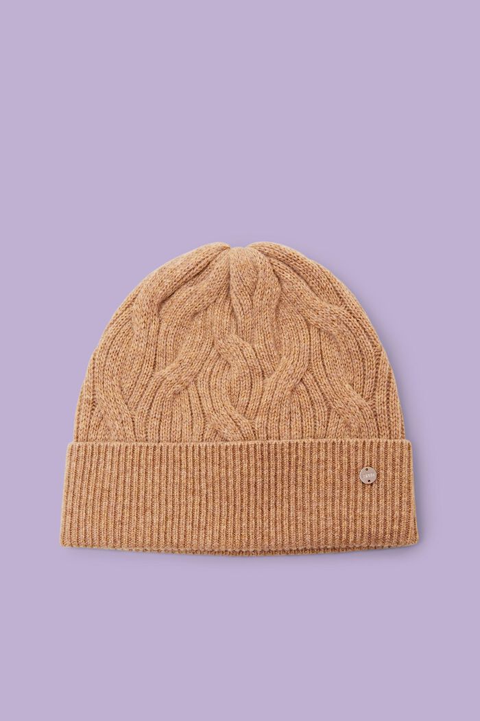 Zopfstrick-Beanie aus Wolle und Kaschmir