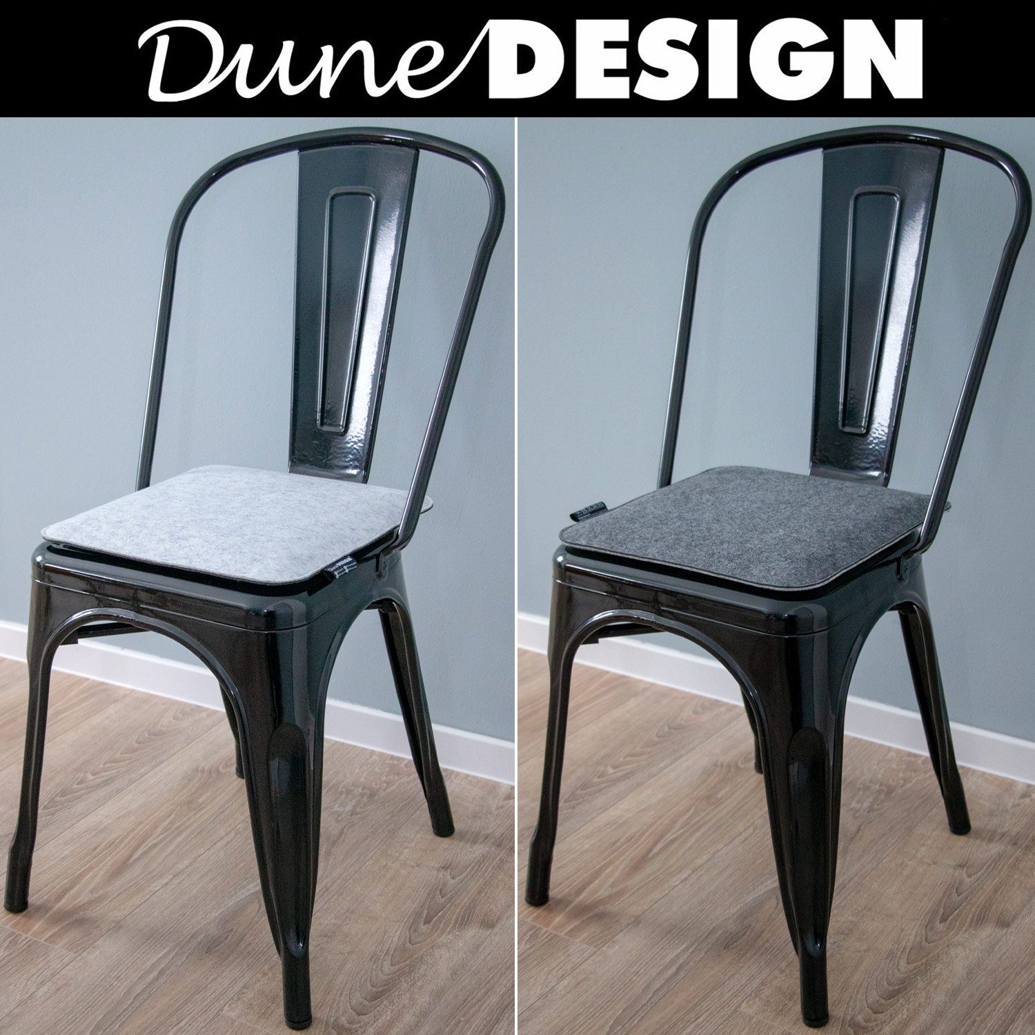 DuneDesign Stuhlkissen 4 Filz Sitzkissen eckig Stuhlkissen Sitzauflage, 35x35x3cm 2 farbig grau weich