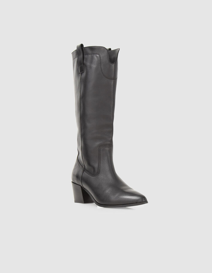Bottes noires cuir velours esprit santiag Femme
