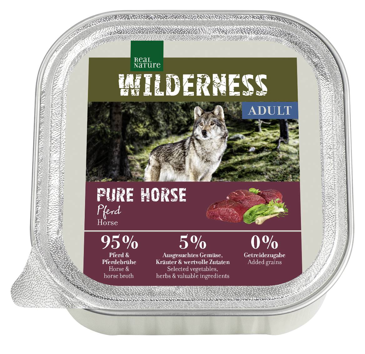 REAL NATURE Hundenassfutter REAL NATURE WILDERNESS Adult 16x100g Pure Horse Pferd