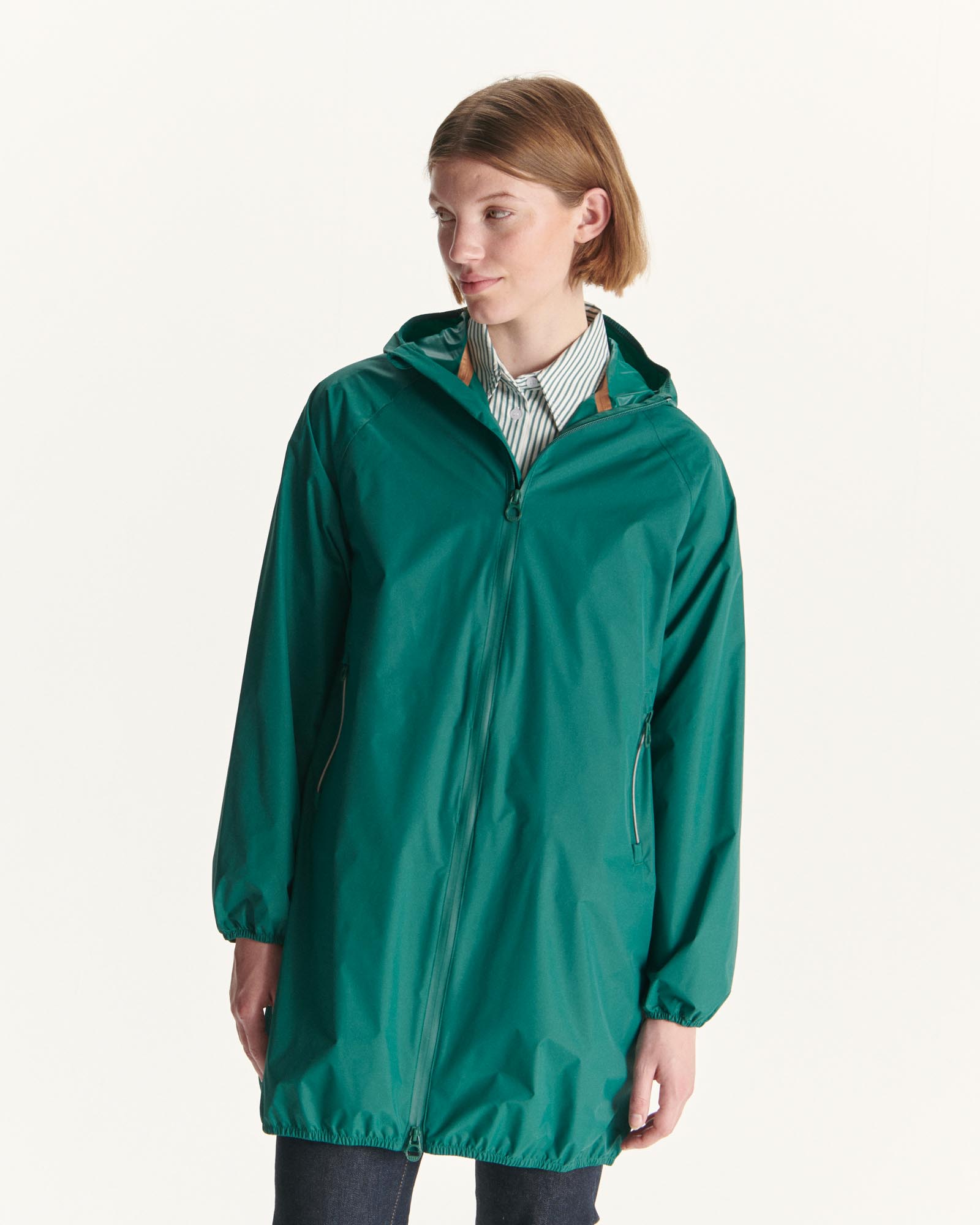 Imperméable long à capuche paquetable Vert foncé Copenhagen