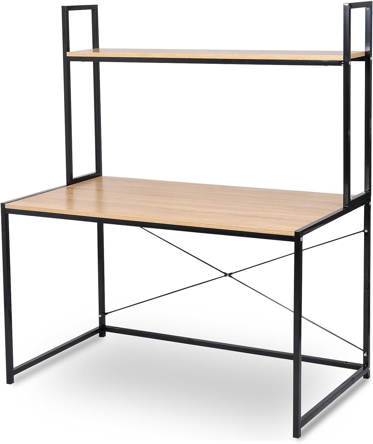 Woltu Computertisch (1-St), Schreibtisch mit 2 Ablage, aus Holz und Stahl