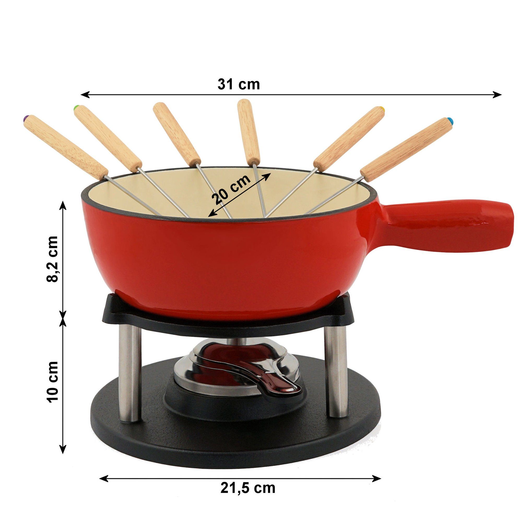 BBQ-Toro Fonduetopf 9-teiliges Gusseisen Fondue Set für 6 Personen, 2 L, emailliert, Gusseisen (Set, 9-tlg)