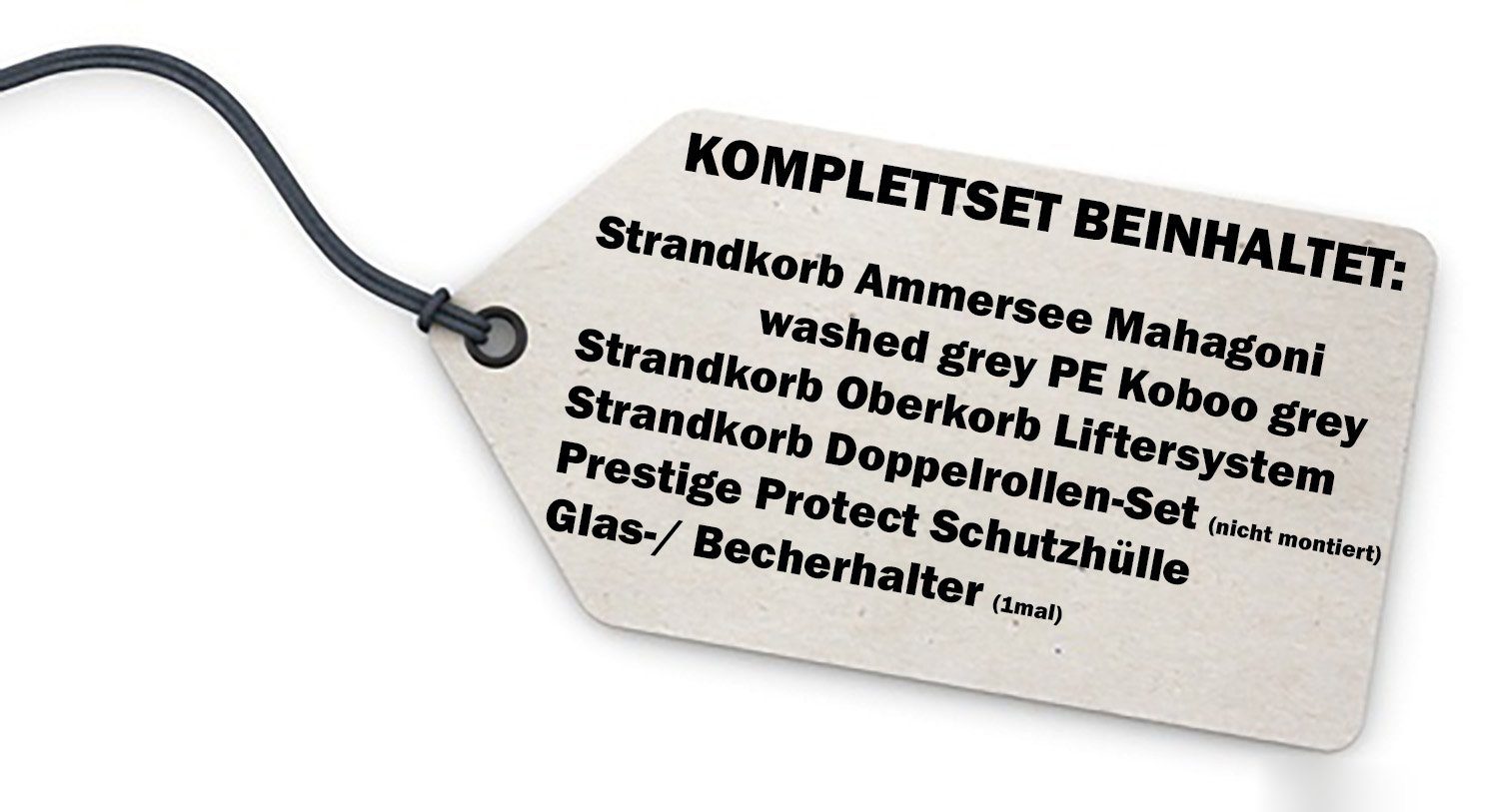 bene living Strandkorb Ammersee 2-Sitzer Mahagoni washed grey - PE Koboo grey - Modell 500, BxTxH: 125x80x165 cm, Volllieger ca. 175 Grad, Ostsee-Strandkorb Komplettset, inkl. Liftersystem und Bullaugen