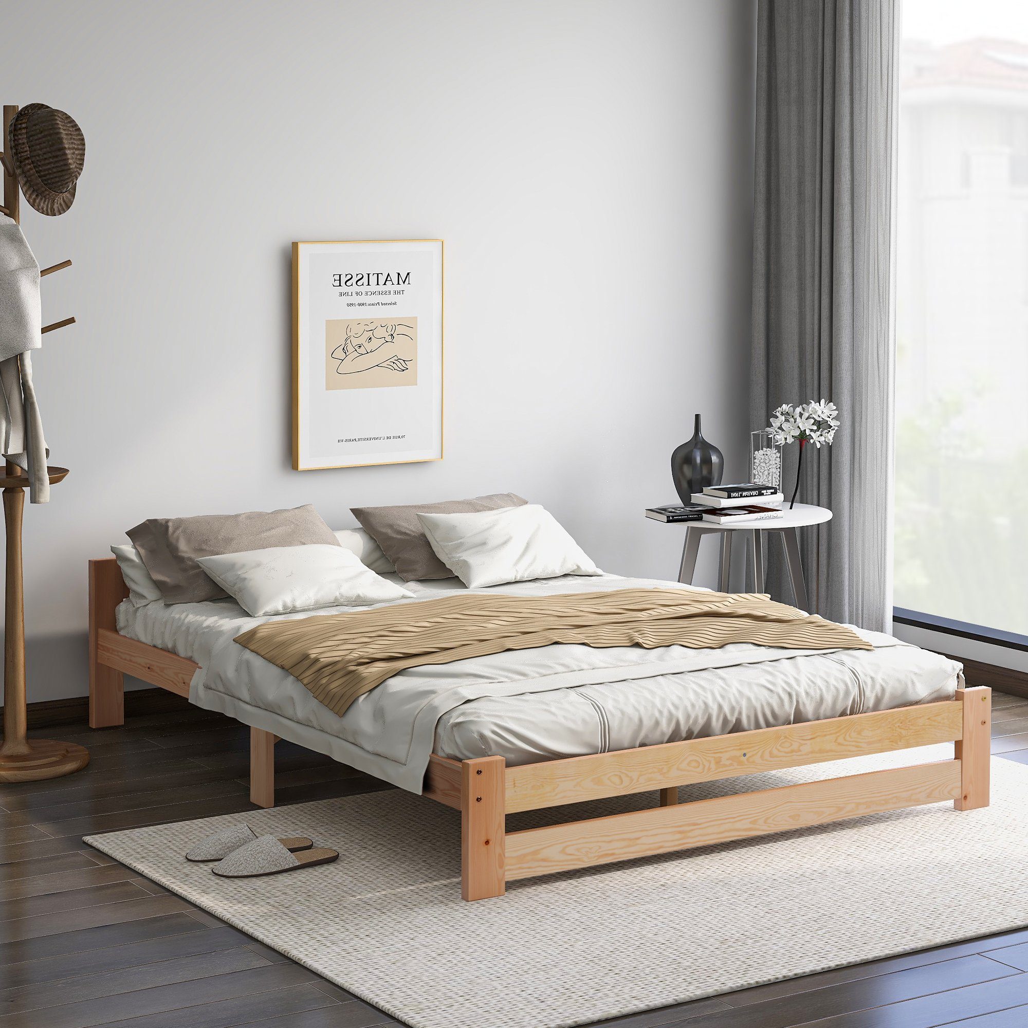DEEP POWER Massivholzbett Holzbett Futonbett Massivholz 140x200cm Doppelbett Mit Matratzen Bett