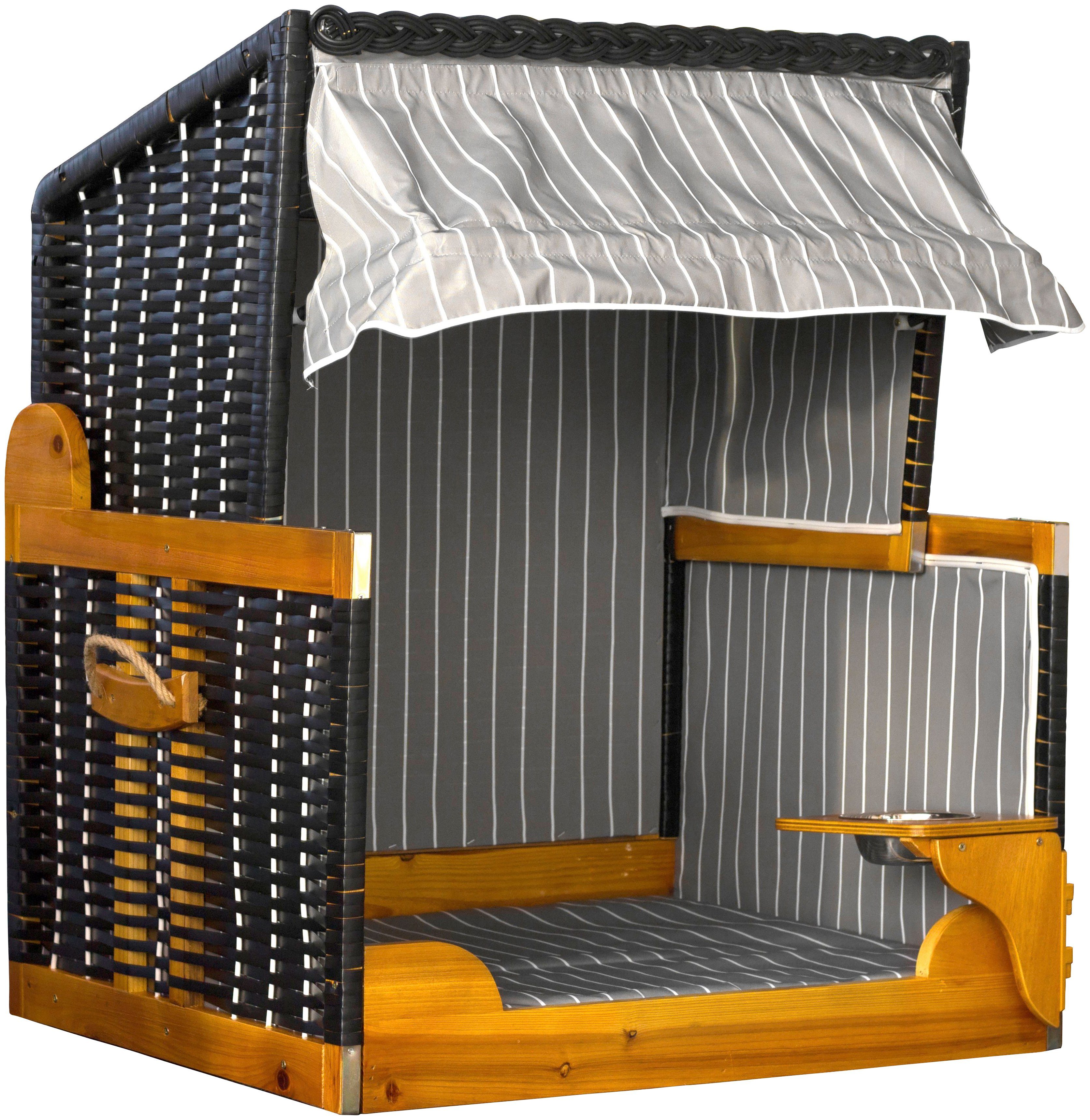 deVries Haustierstrandkorb, BxTxH: 75x65x95 cm, Halblieger, Nordsee-Modell, schwarz, grau gestreift, für Hunde
