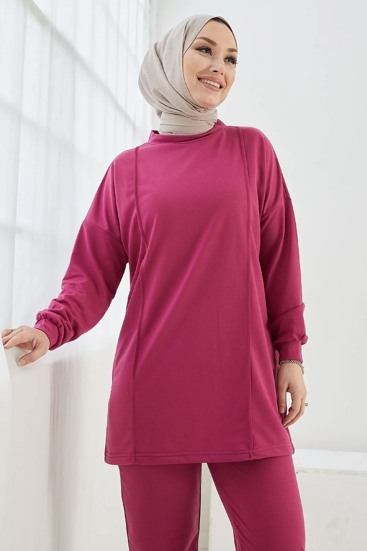 InStyle  Alsela Zweiteiliger Anzug mit Paspelierung – Fuchsia