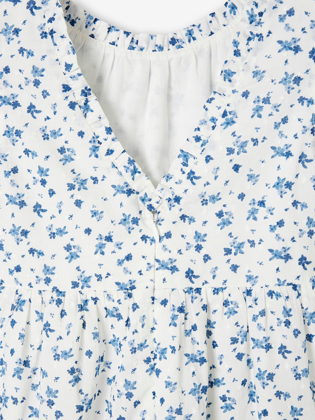 Robe de cérémonie motifs fleurs fille écru