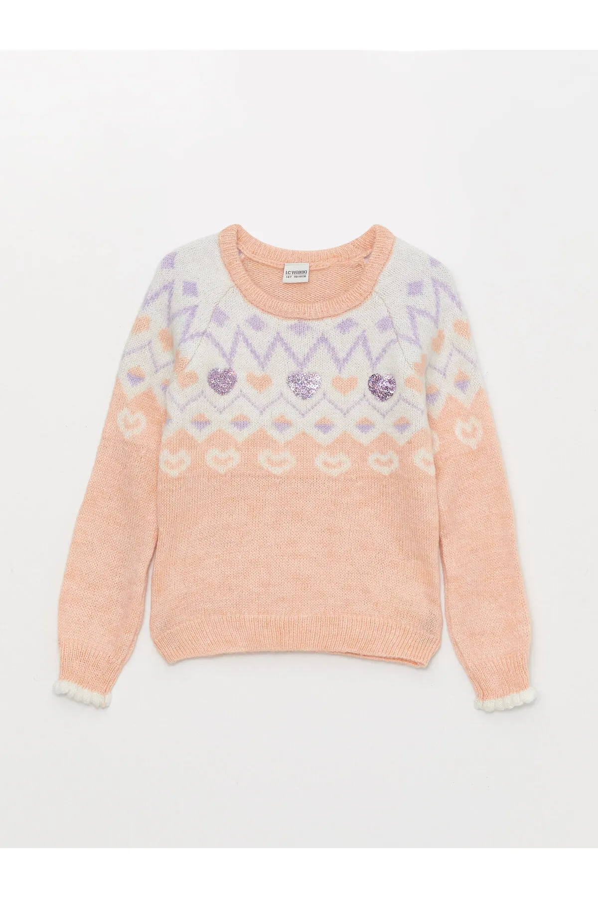LC Waikiki  Gemusterter Langarm-Strickpullover für Mädchen mit Rundhalsausschnitt