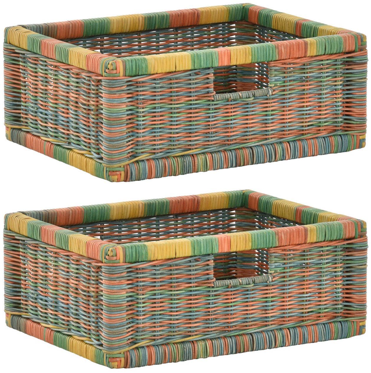 Krines Home Regalkorb 2er Set Regalkorb Aufbewahrungskorb Korb geflochten Rattan Korbset (2-teiliges Set), ca. 43 x 32 x 17,5 cm Aufbewahrung Regal Schrankkorb