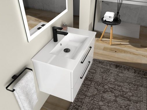 Aqua Bagno Badmöbel-Set Badmöbel 80cm inkl. Keramikwaschtisch Möbel-Wascht, (2-St)