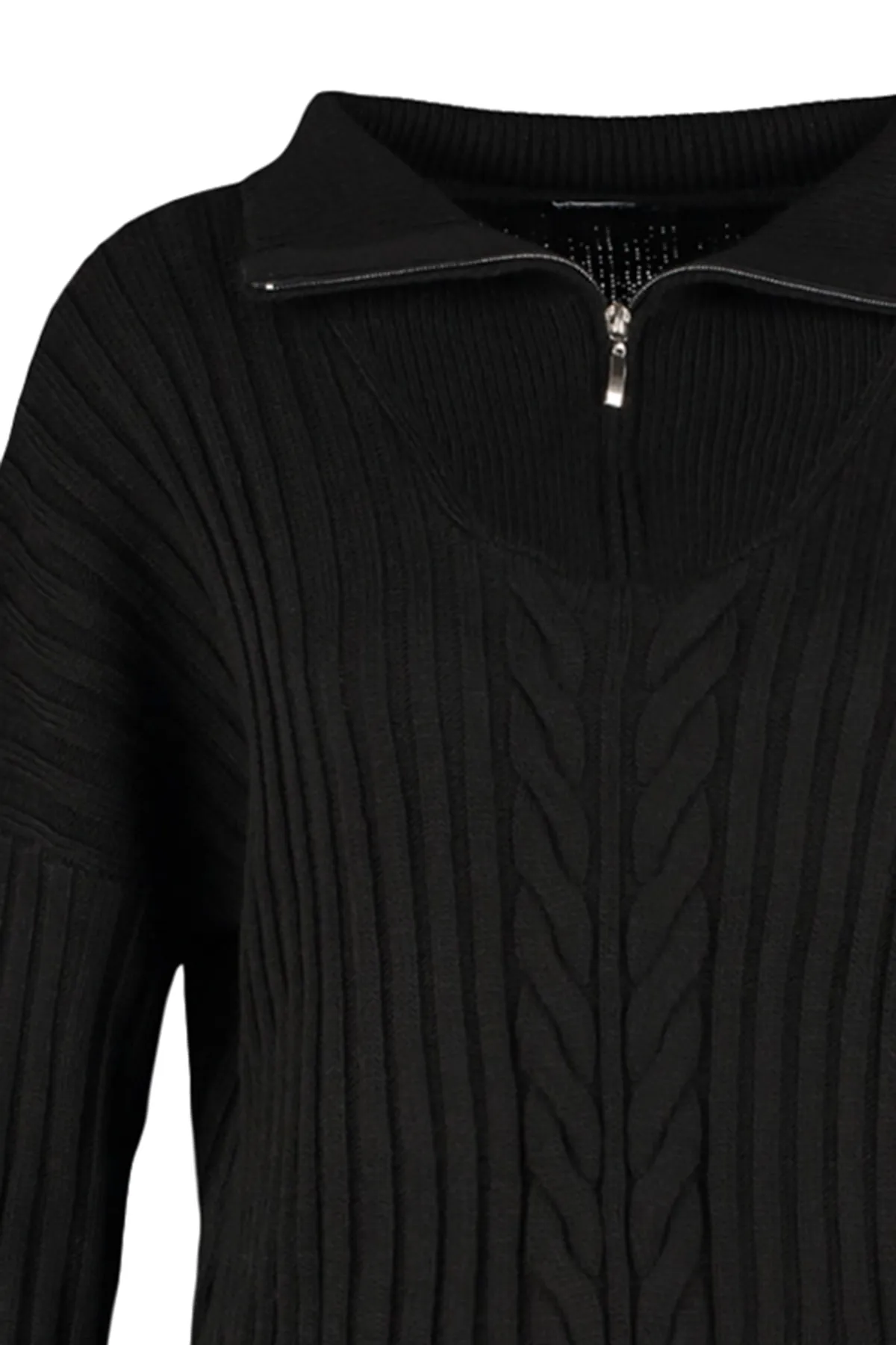 Trendyol Modest  Schwarzer Selanik-Strickpullover mit Reißverschluss TCTAW23AK00017