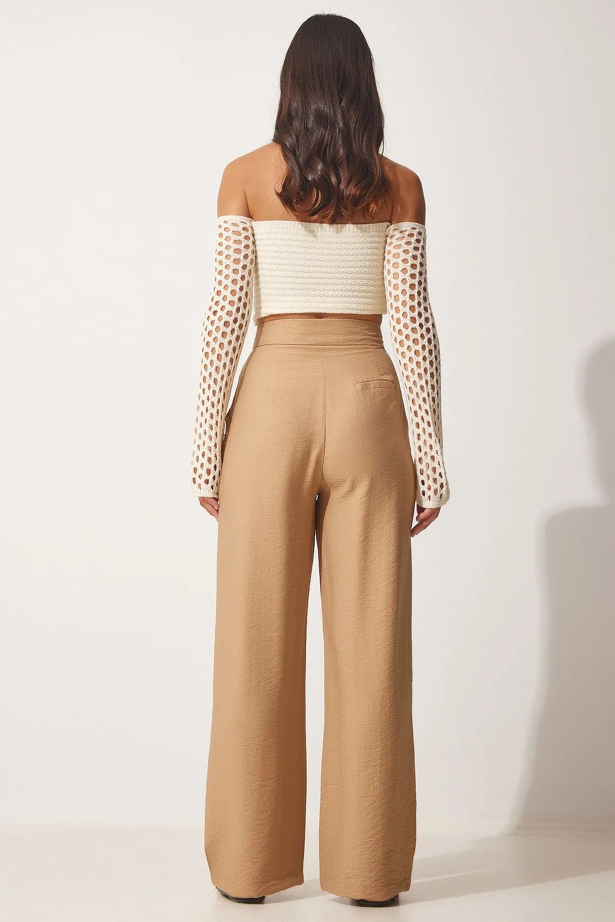 Happiness İstanbul  Lose Damen-Leinenhose mit Keksverschluss und Klettverschluss BV00074