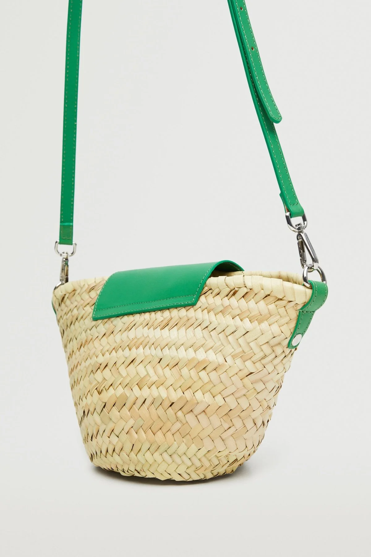 MANGO  Strohtasche mit Lederbezug