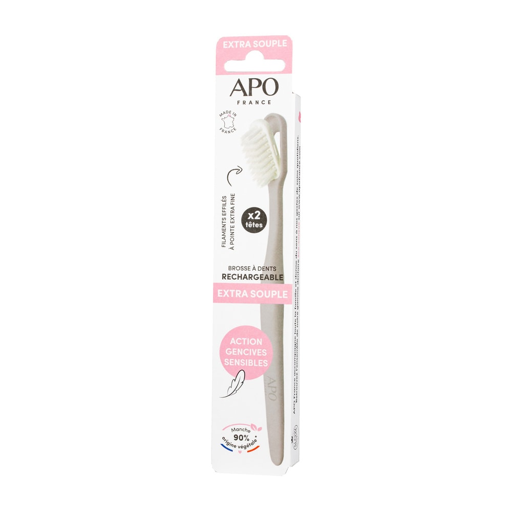 APO France BROSSE À DENTS RECHARGEABLE : 1 MANCHE + 2 TÊTES EXTRA-SOUPLES Brosse à Dents