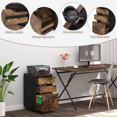 Woltu Aktenschrank (1-St) mobiler Schrank, Rollcontainer mit 3 Schubladen