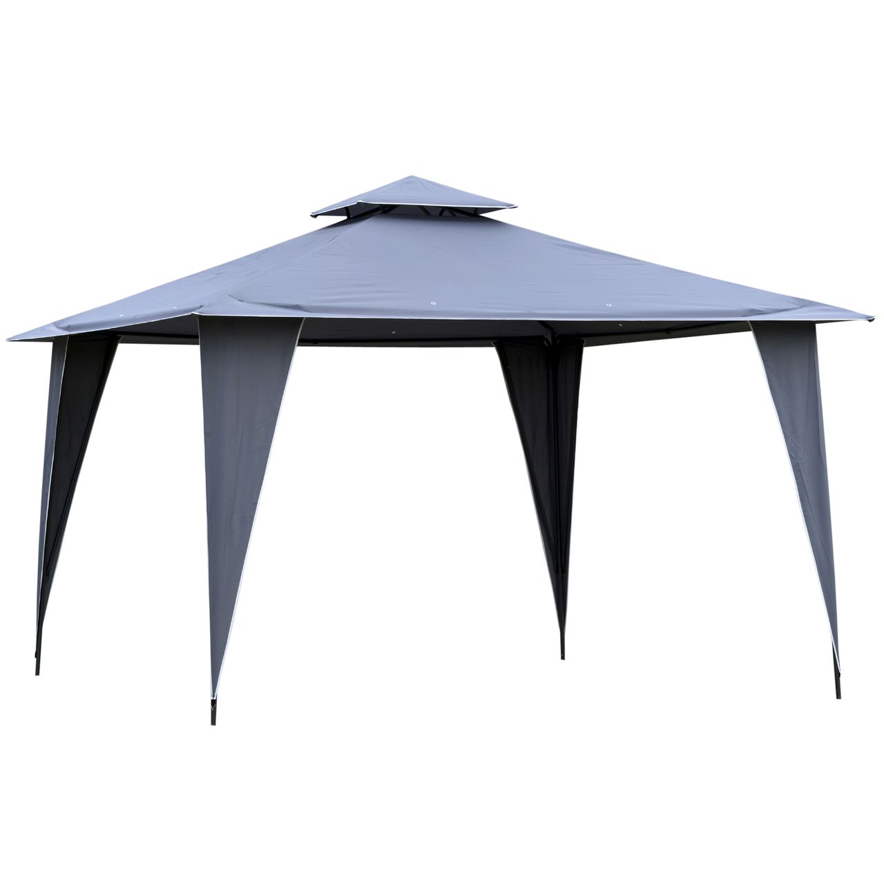 Outsunny Pavillon Partyzelt mit Doppeldach 3,5x3,5x2,7m Festzelt Gartenlaube Metall Polyester Grau