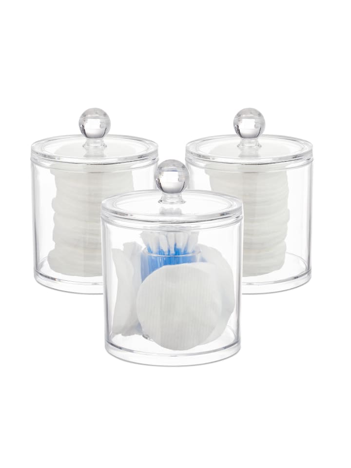 relaxdays 3er-Set: Wattestäbchen Aufbewahrung in Transparent günstig kaufen onesize