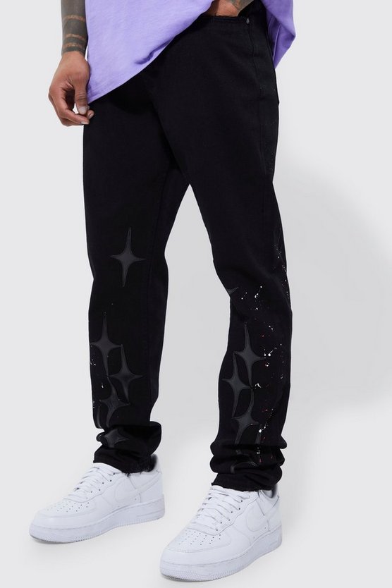 Slim-Fit Jeans mit PU Sternen-Applikation