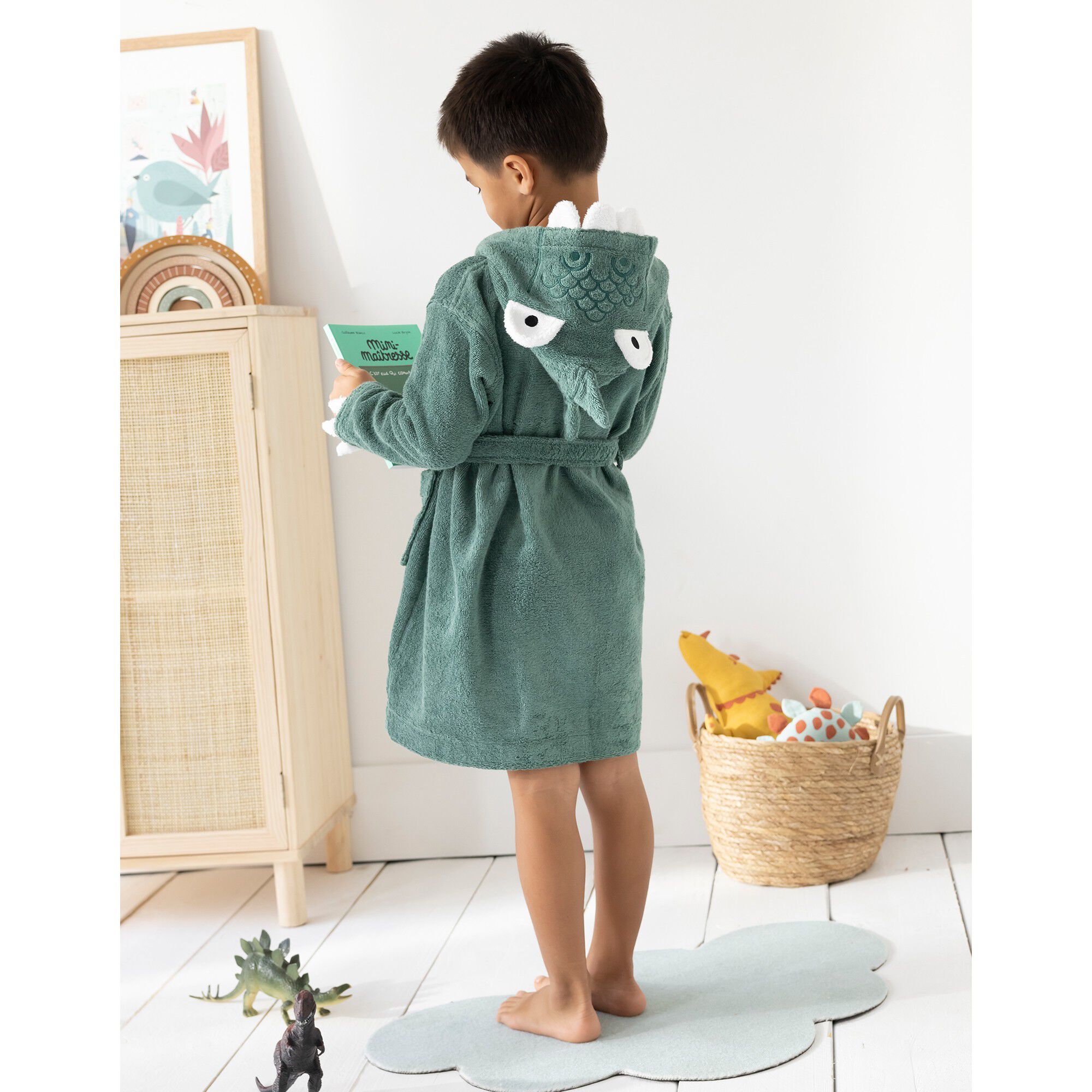 Peignoir de bain déguisement enfant dinosaure éponge coton