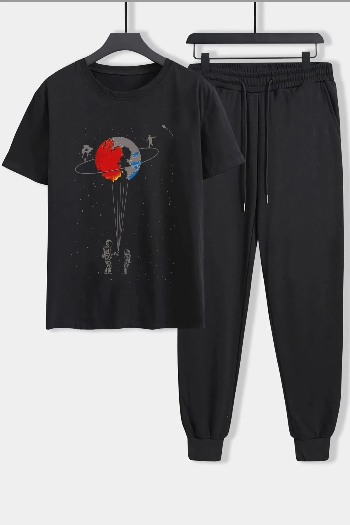 uyguntarz  Unisex-Universum-Themen-bedrucktes 2-teiliges Trainingsanzug-Set