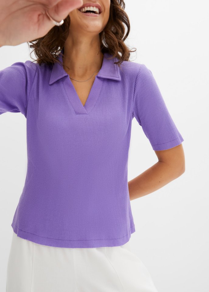 Ripp-Poloshirt, halbarm