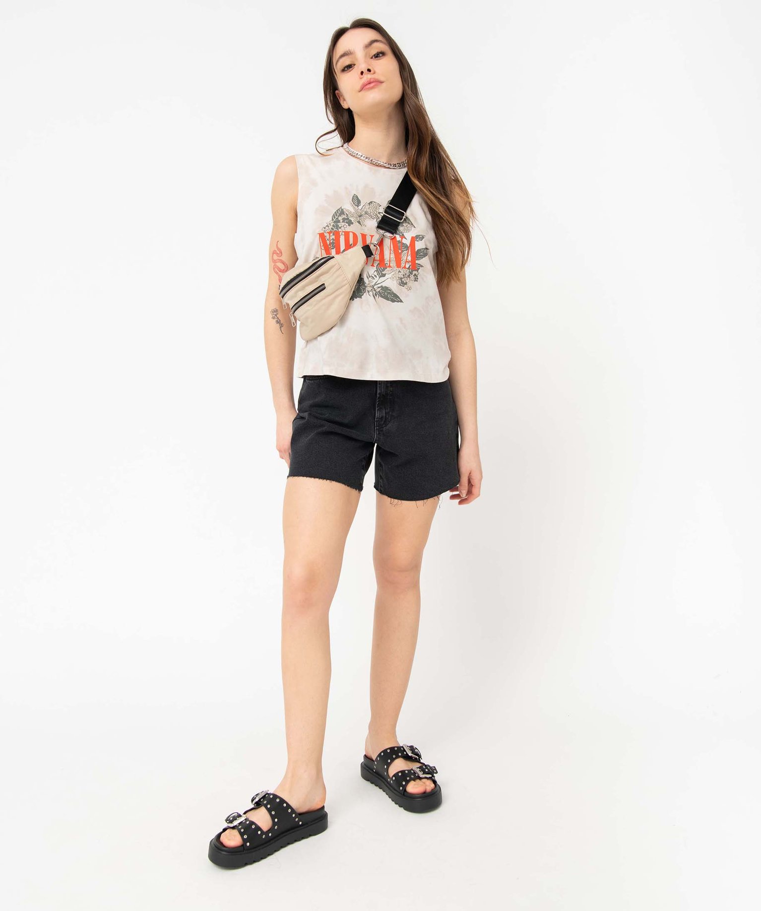 Short en jean femme taille haute à bords francs noir | GEMO