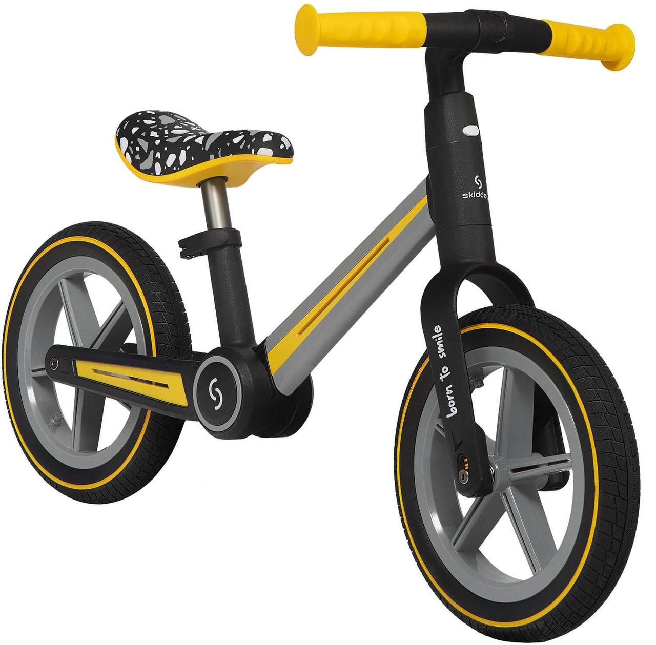 trends4cents Skiddoü Ronny Gelb faltbares Laufrad für Kinder bis 30 kg Aluminiumrahmen Kinderrad verstellbar Rad Balance Lernhilfe