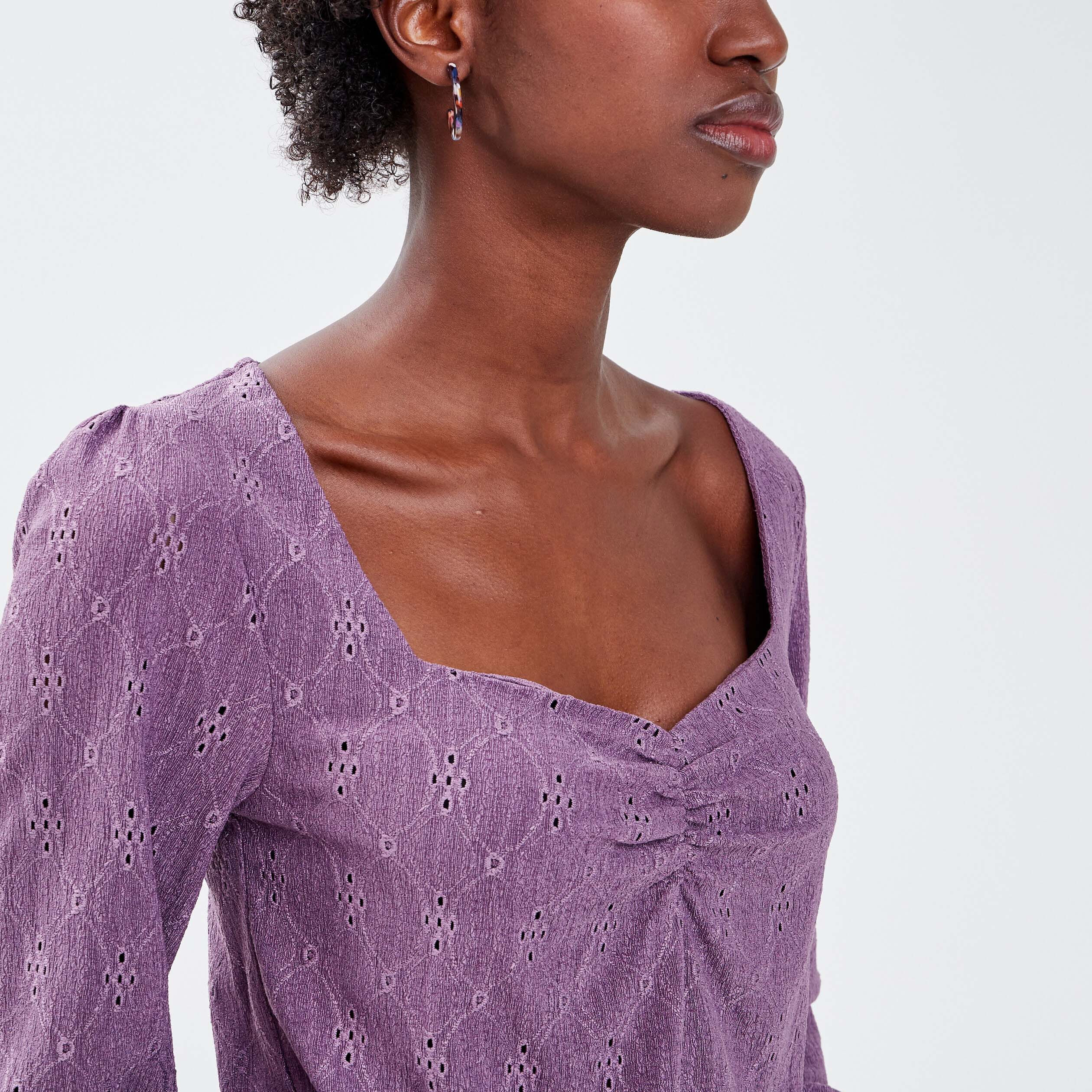 T-shirt manches longues violet femme | Cache Cache