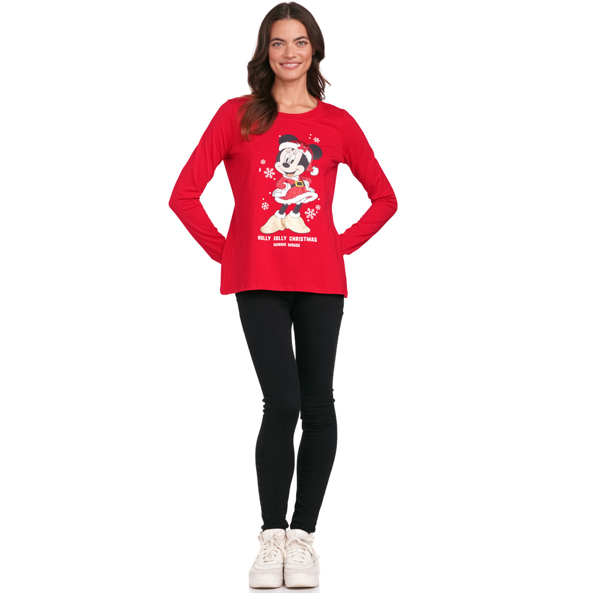 Minnie Maus Weihnachtslangarmshirt mit Print rot