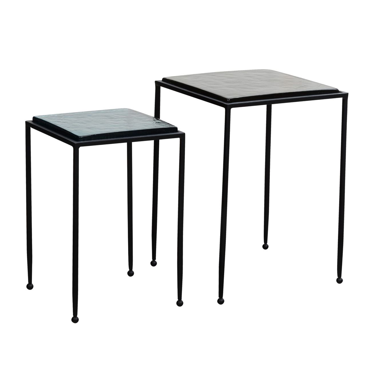 Wohnling Satztisch Glas Metall Blau Schwarz