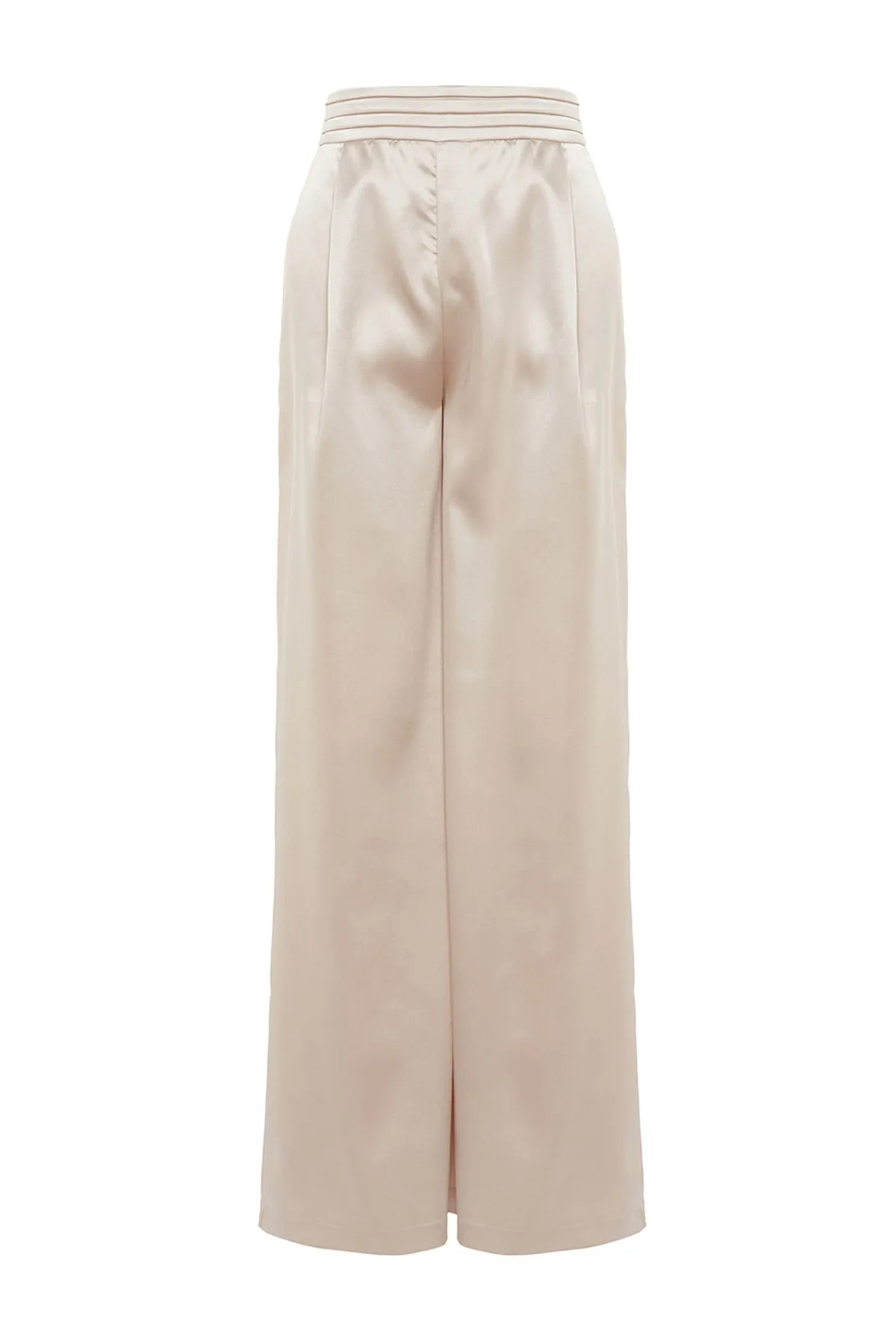 Trendyol Collection  Beigefarbene Satinhose mit weitem Bein TPRSS23PL00001