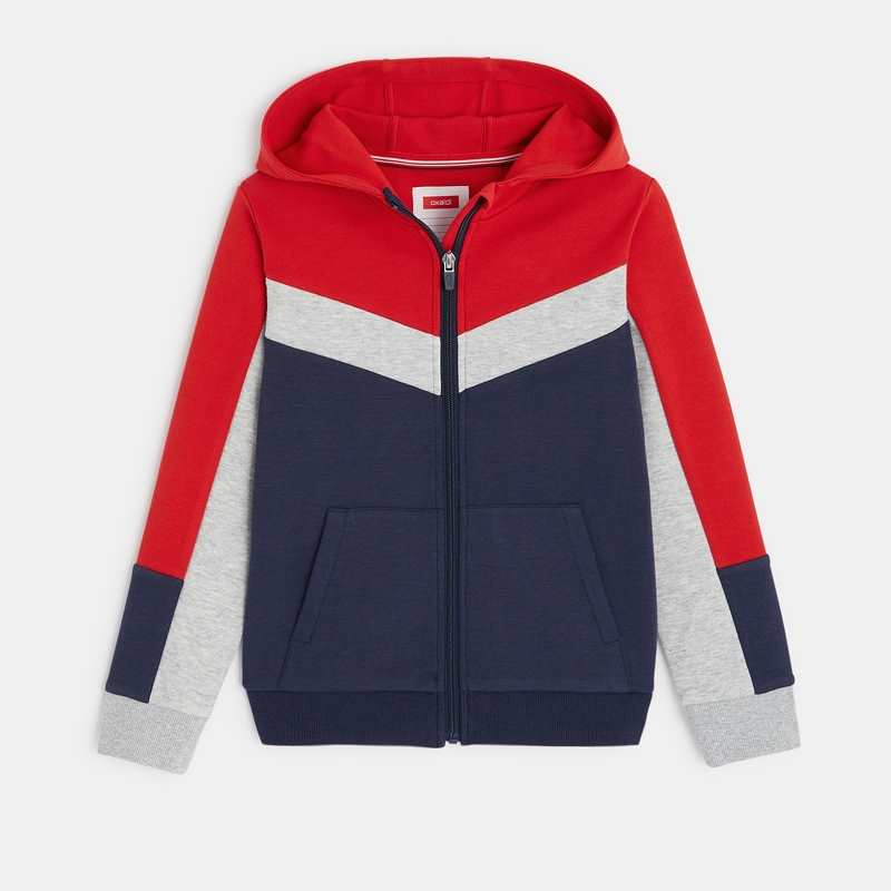 Sweat-shirt 3 couleurs à capuche bleu garçon