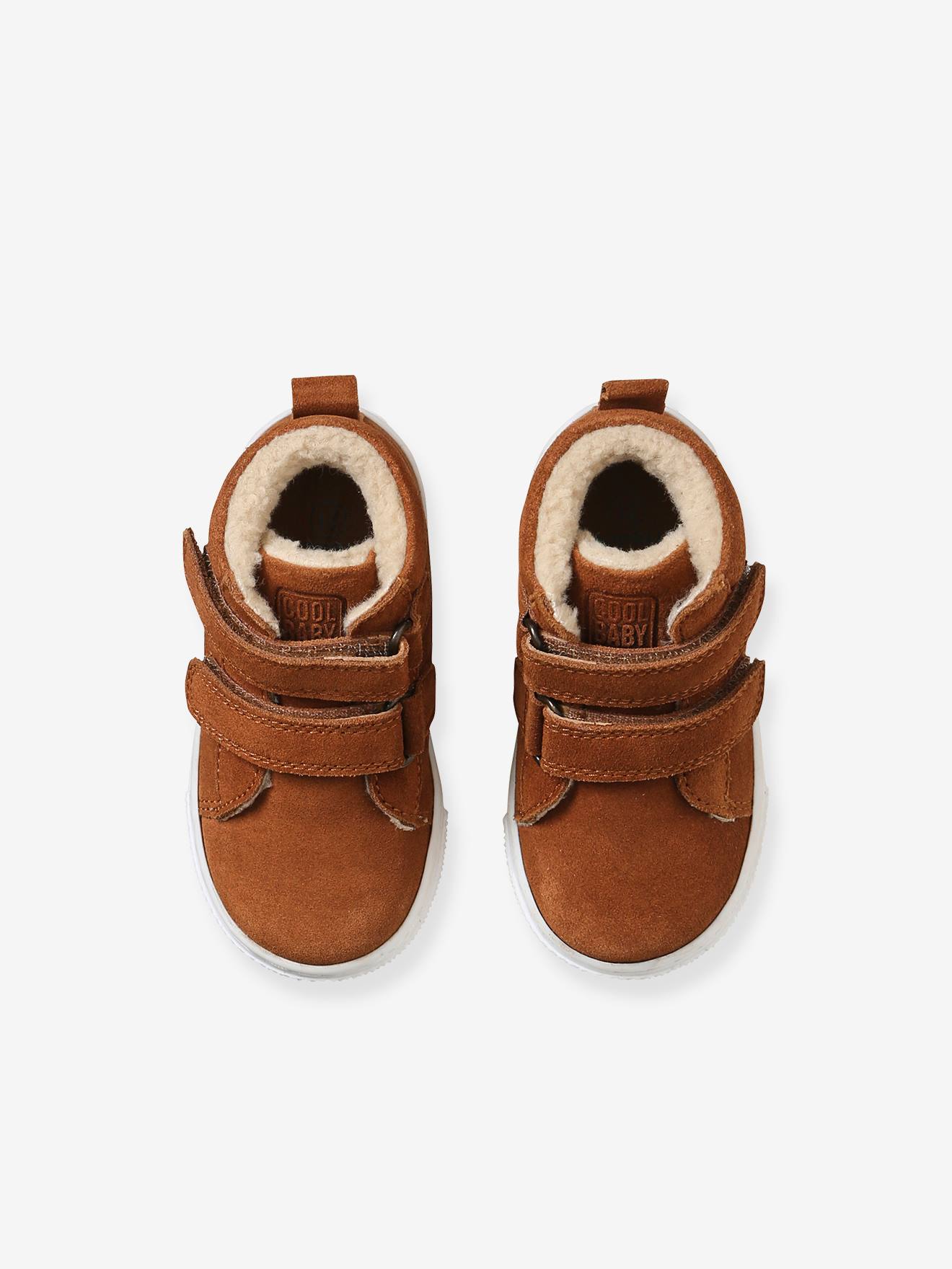 Baskets Mid fourrées bébé mixte en cuir marron clair