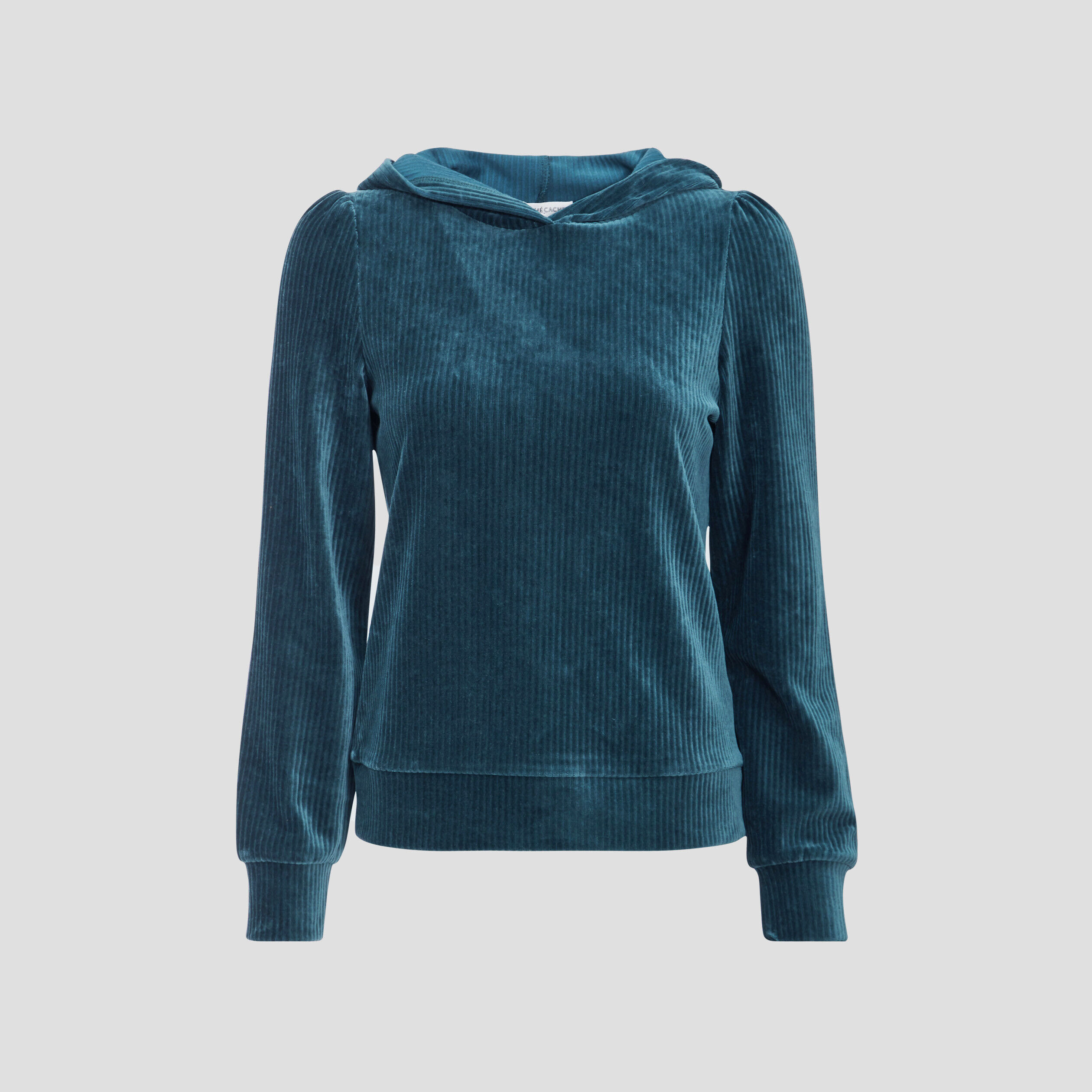 Sweat velours côtelé à capuche vert foncé femme | Cache Cache