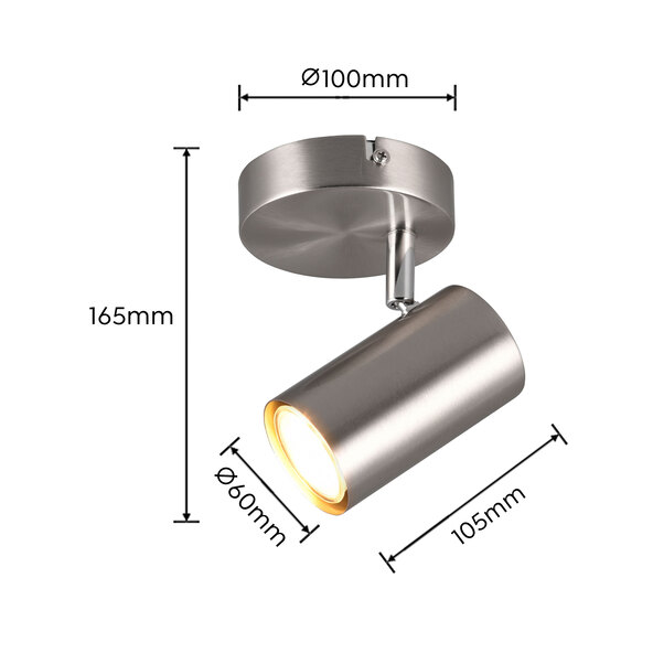 Deckenstrahler Robert, 1er-Spot, nickel matt/chrom