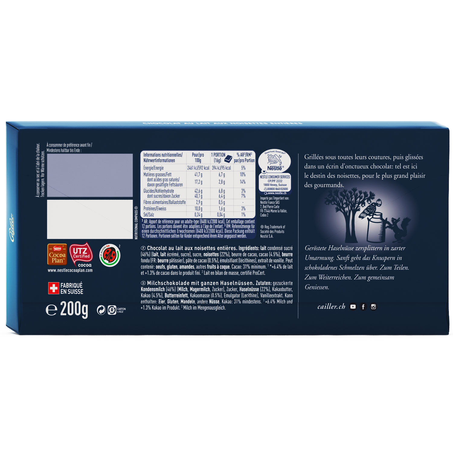 Cailler Milch Ganze Haselnüsse 200g