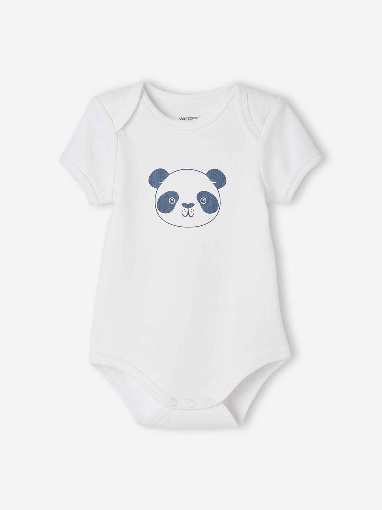 Lot de 5 bodies « animaux » bébé naissance ouverture US manches courtes BASICS lot blanc