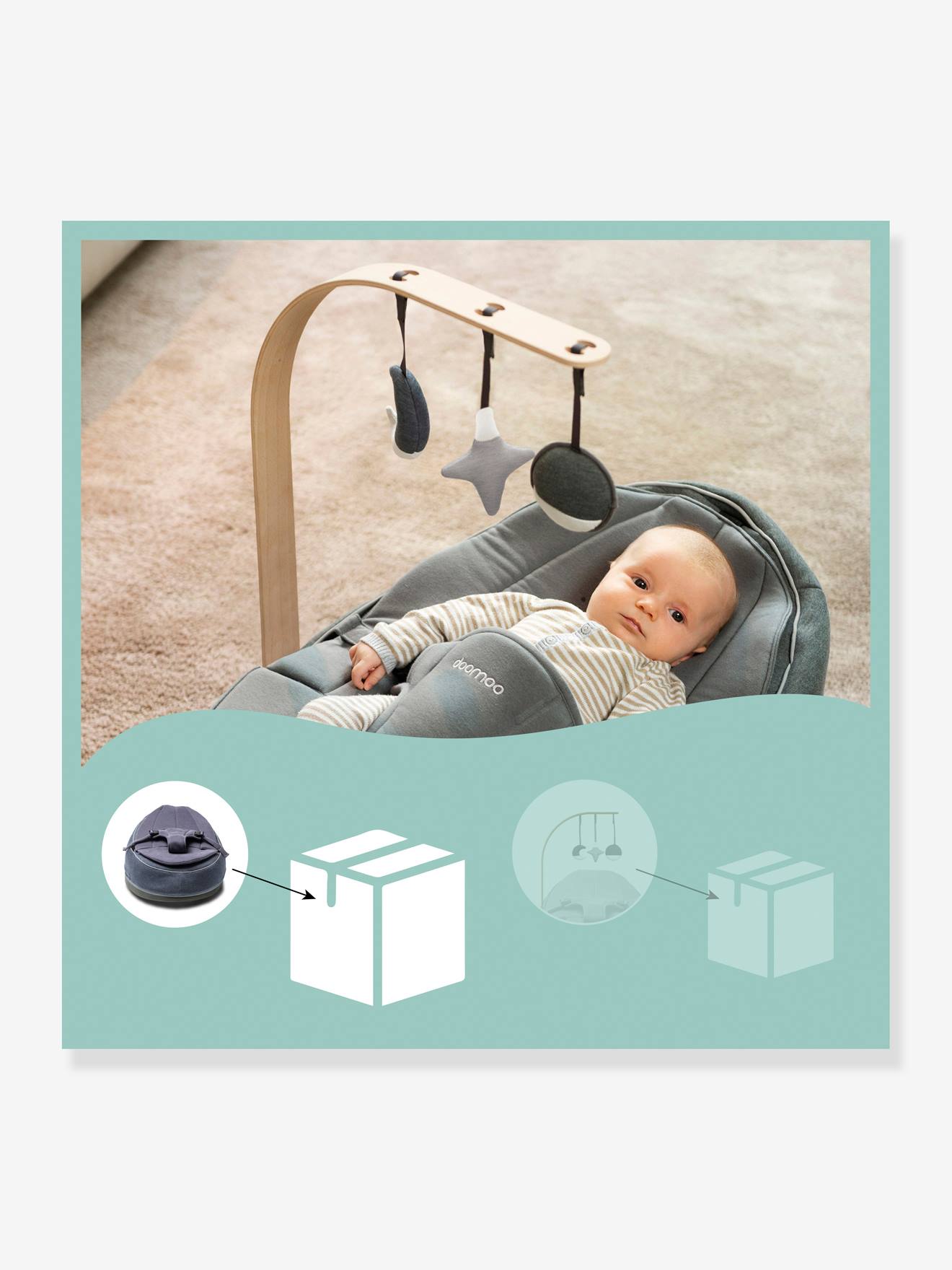 Transat et pouf Doomoo Seat’n Swing BABYMOOV avec balancelle intégrée anthracite