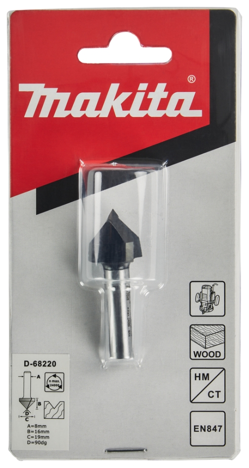 Freză pentru caneluri în V Makita Accessories D-68220 19 x 16 mm S8