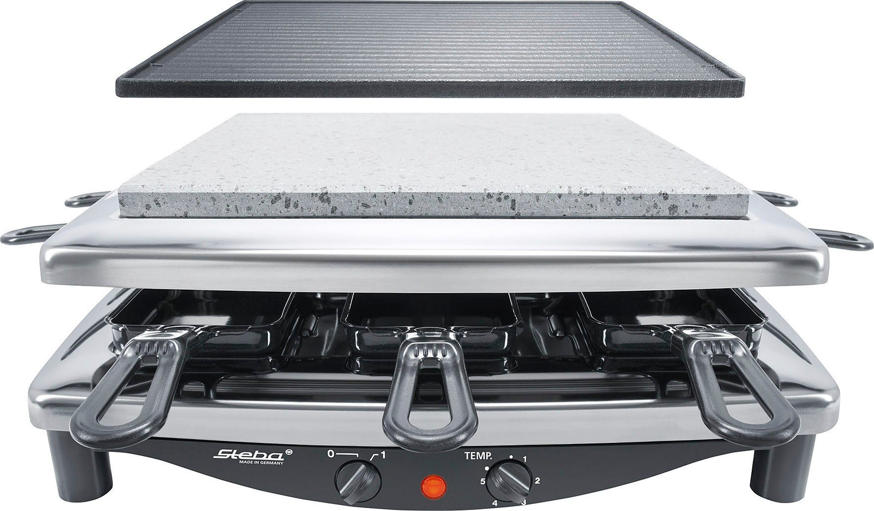 Steba Raclette RC 3 plus chrom, 8 Raclettepfännchen, 1450 W