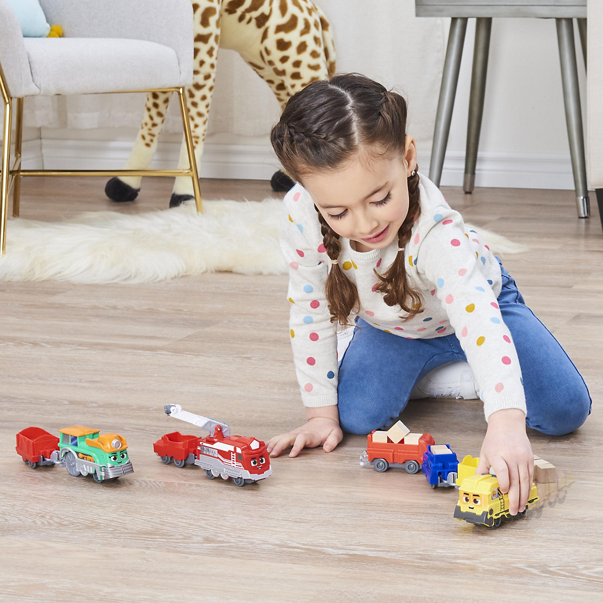 Mighty Express Push-and-Go Zug Roter Retter mit Güterwaggon
