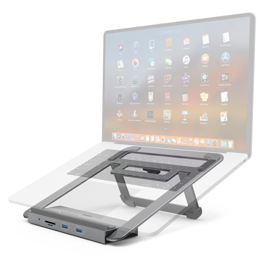 Hama 12in1-USB-C-Docking-Station mit Notebook-Stand USB-C Multiport-Adapter USB-Adapter, 40 cm