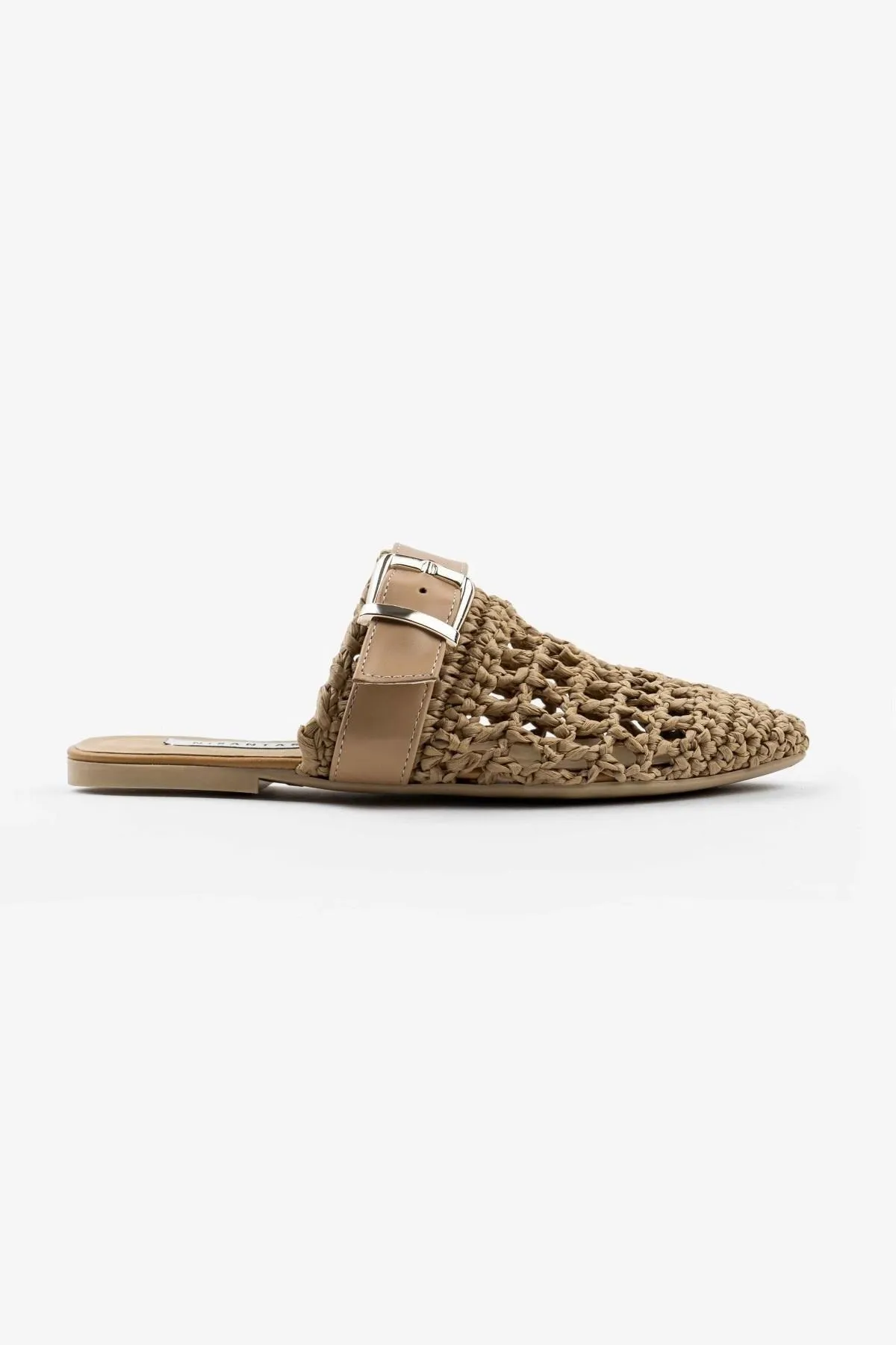 NİŞANTAŞI SHOES  Beste braune gestrickte Damenhausschuhe mit Gürteldetail und flacher Sohle